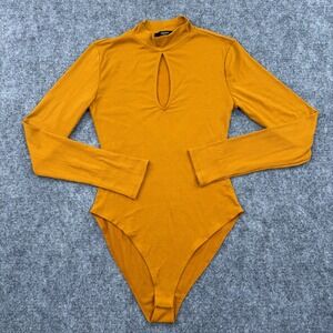 Forever‎ 21 Medium Ribbed Mock Neck Keyhole Long Sleeve Bodysuit Mustard Yellow